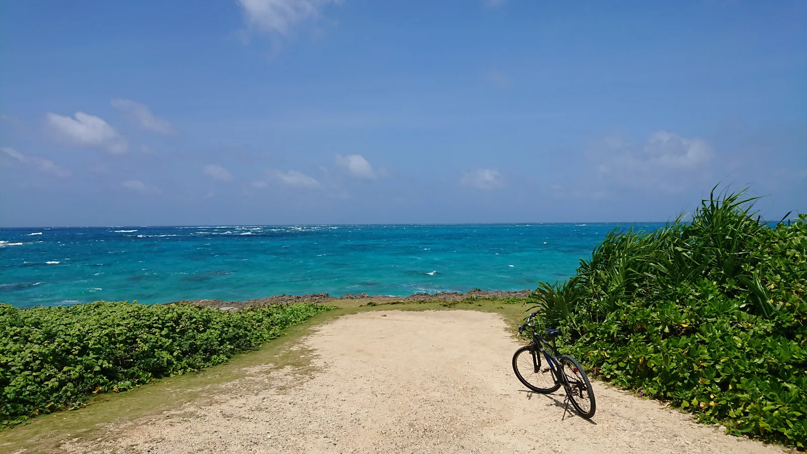 海と自転車の記念撮影