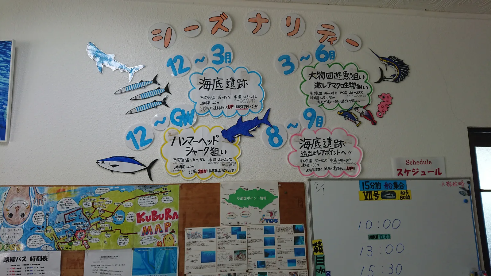 ダイビング案内の壁面